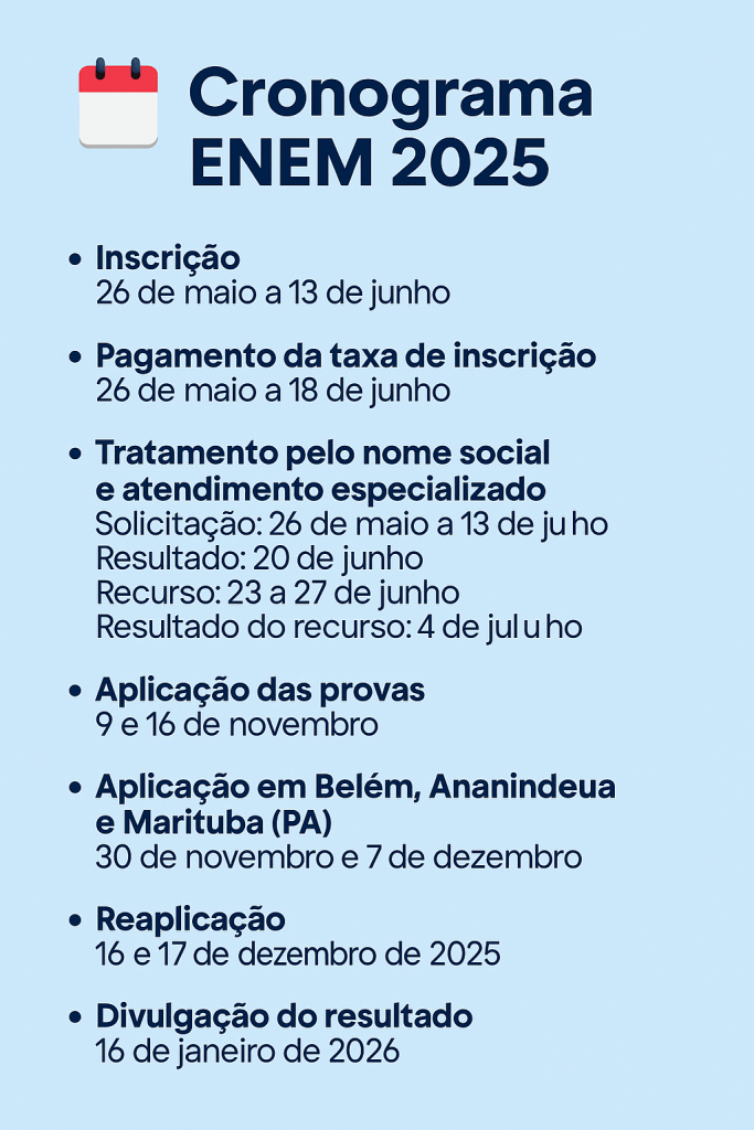 Novo cronograma ENEM 2025
